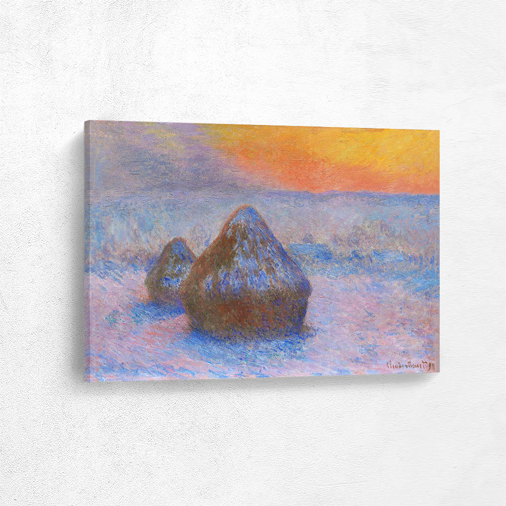 Stacks of Wheat Sunset Snow Effect