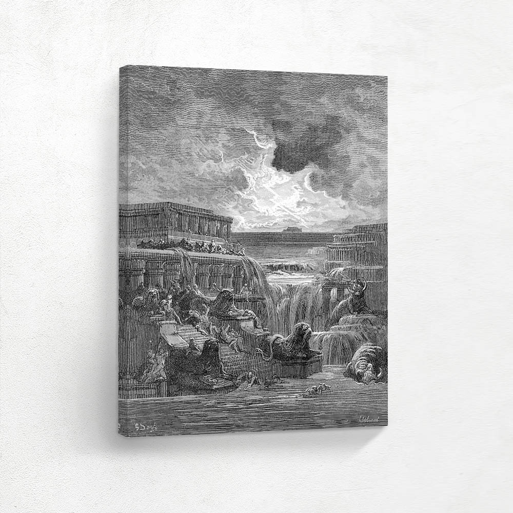 All dwellings else Flood overwhelmed, and them, with all their pomp Deep under water rolled