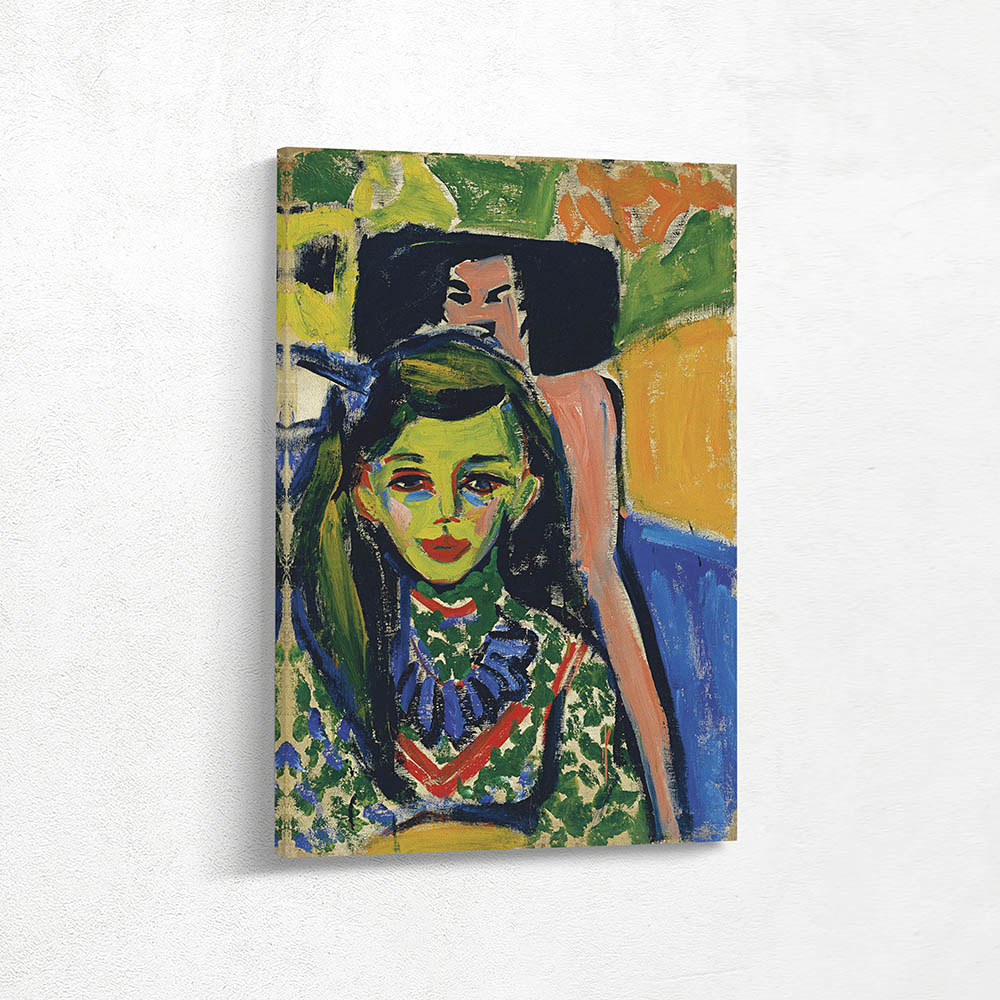 Fränzi in front of carved chair