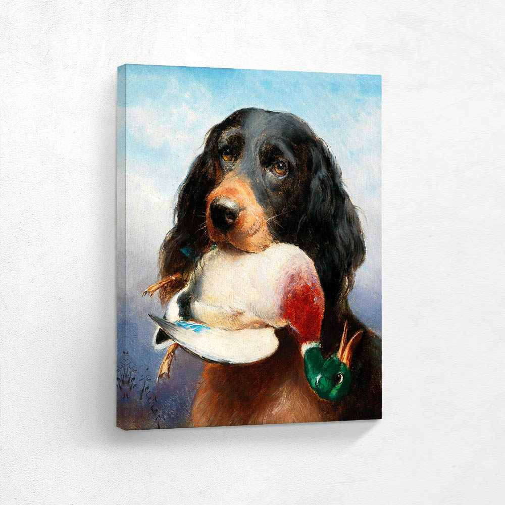 Gordon Setter with Mallard Duck