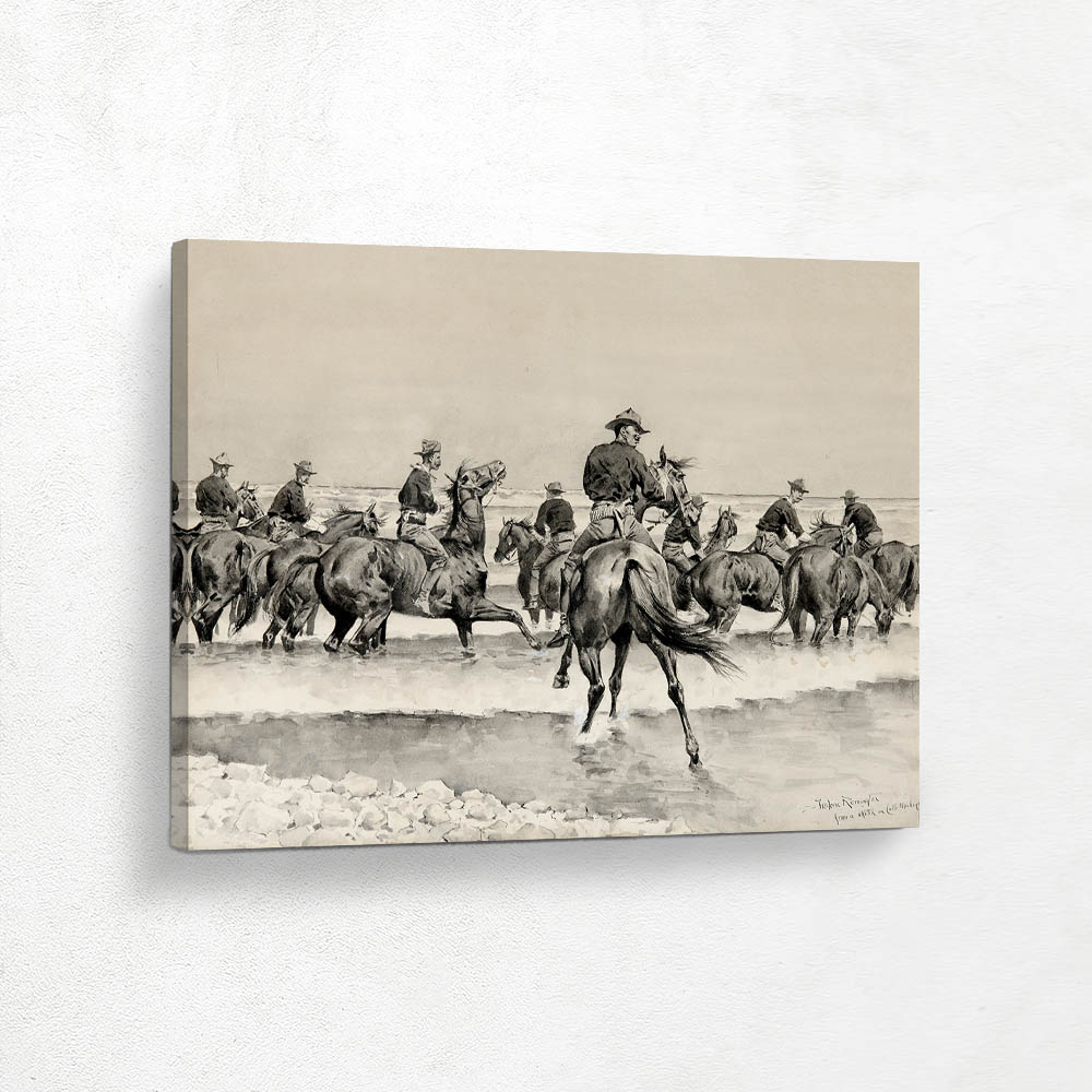 Watering the Texas Horses of the Third Cavalry in Lake Michigan 