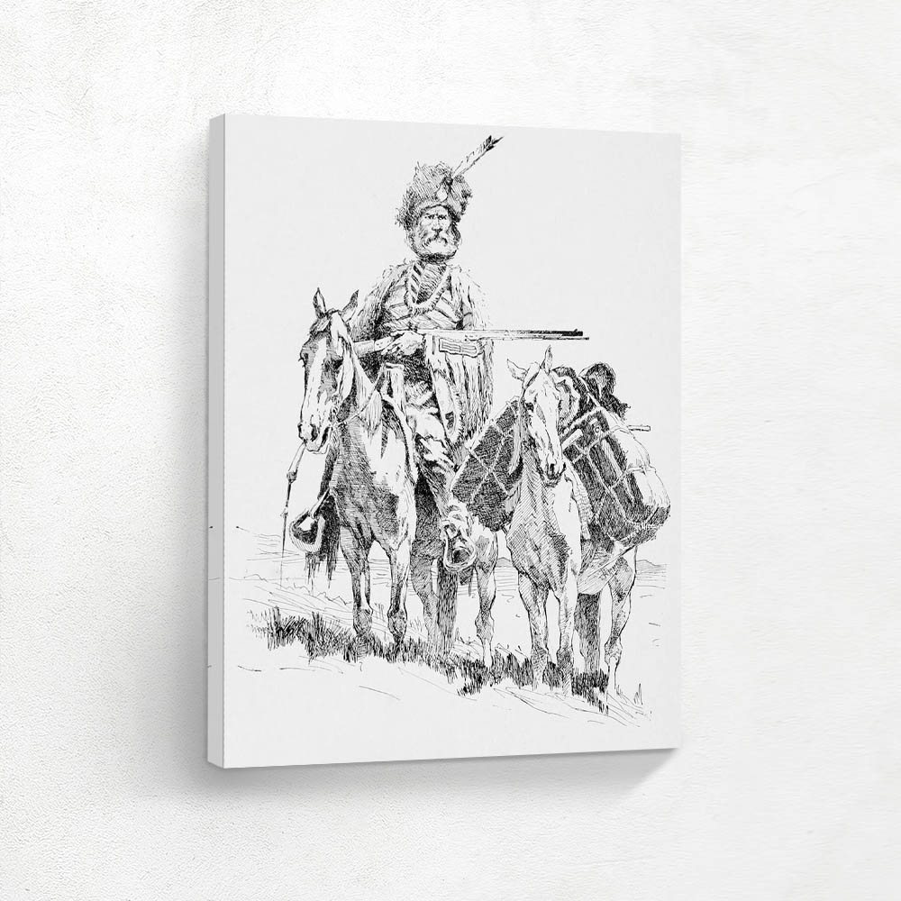 An Old-Time Mountain Man with His Ponies 