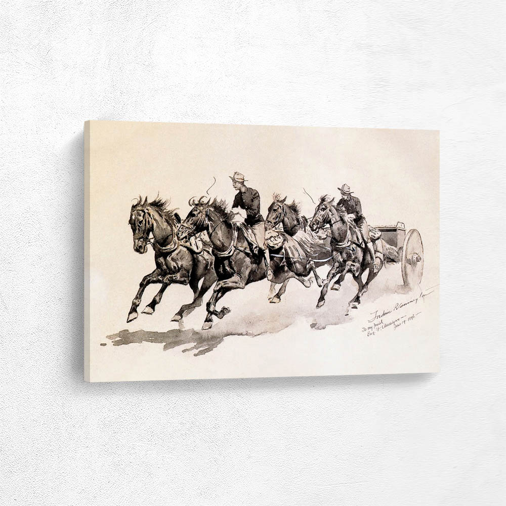 Team of Cavalry Horses Pulling a Caisson 