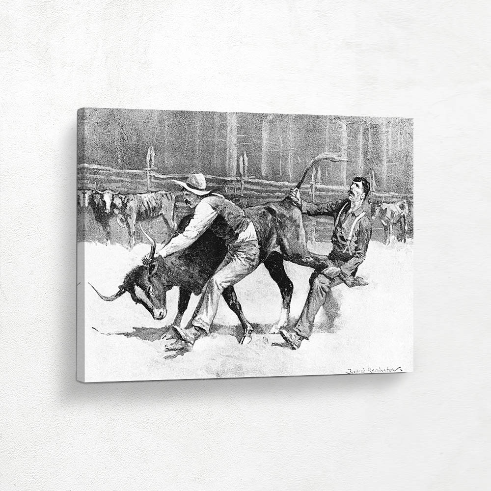 Cowboys Wrestling a Bull