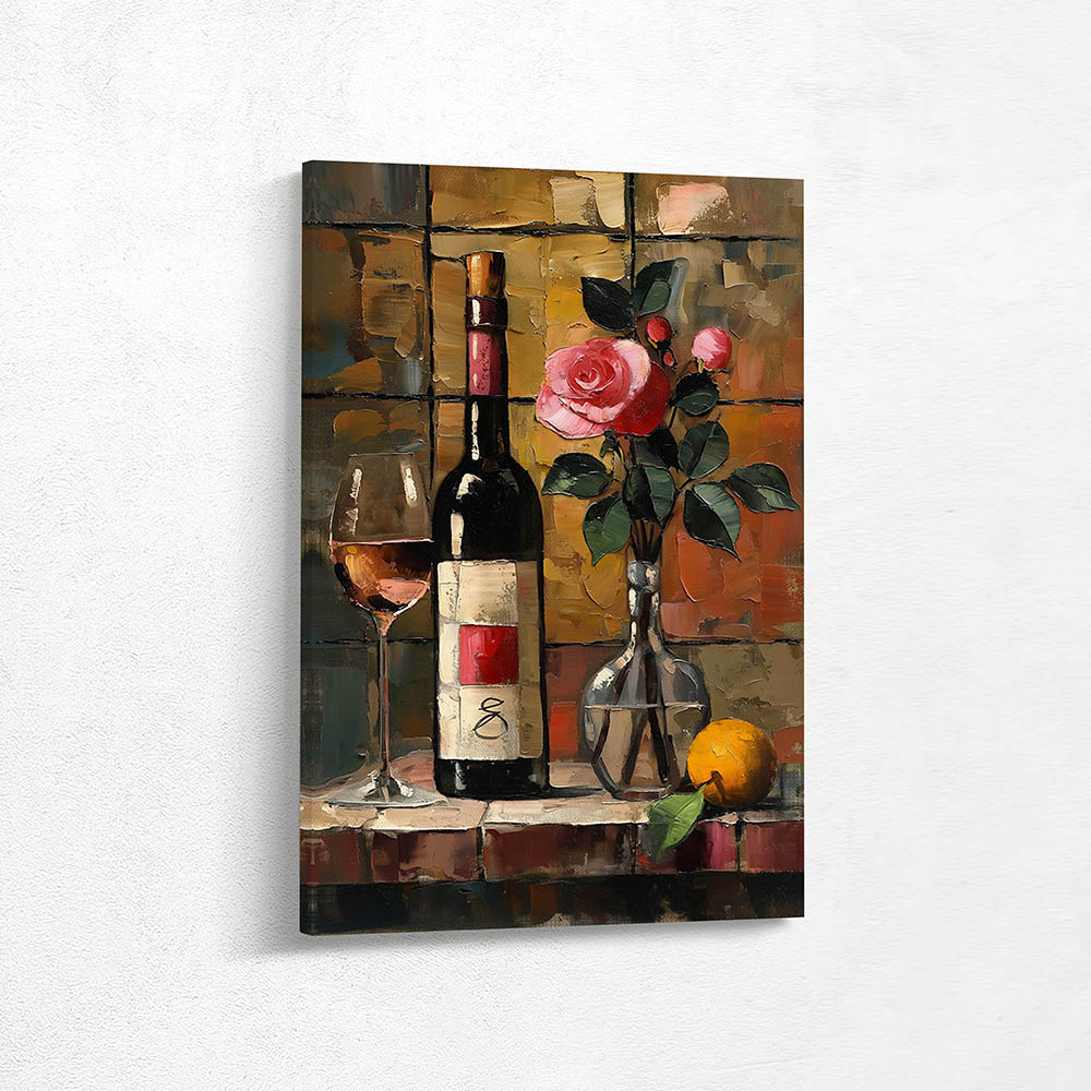 Still life with wine and a rose