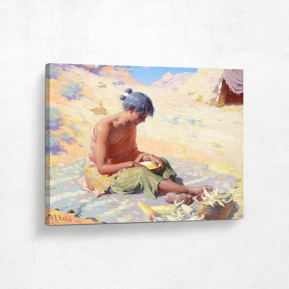 Navajo Girl Preparing Corn