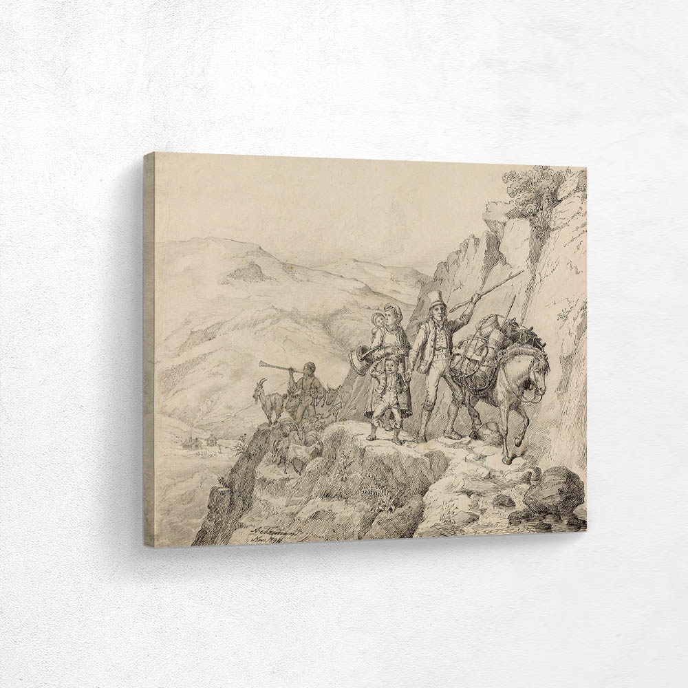 Family with a Cloven-Hoofed Horse on a Farm Road