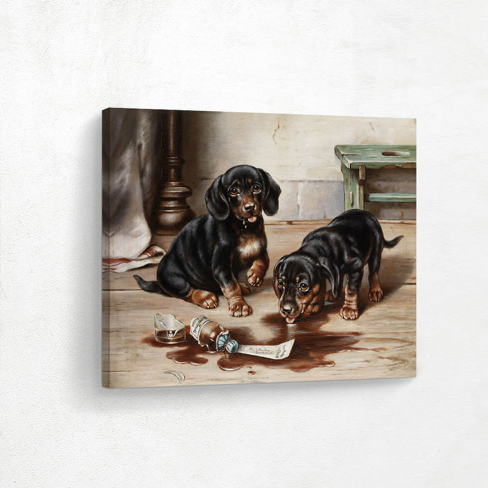 Two Dachshunds and Broken Apothecary Glass