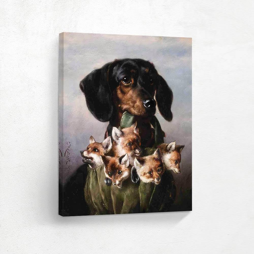 Dachshund with fox cubs 