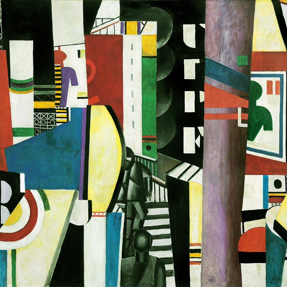 Fernand Léger The City (La Ville), 1919, featuring colorful geometric shapes, architectural forms, and bold abstract composition, Modernist wall art.
