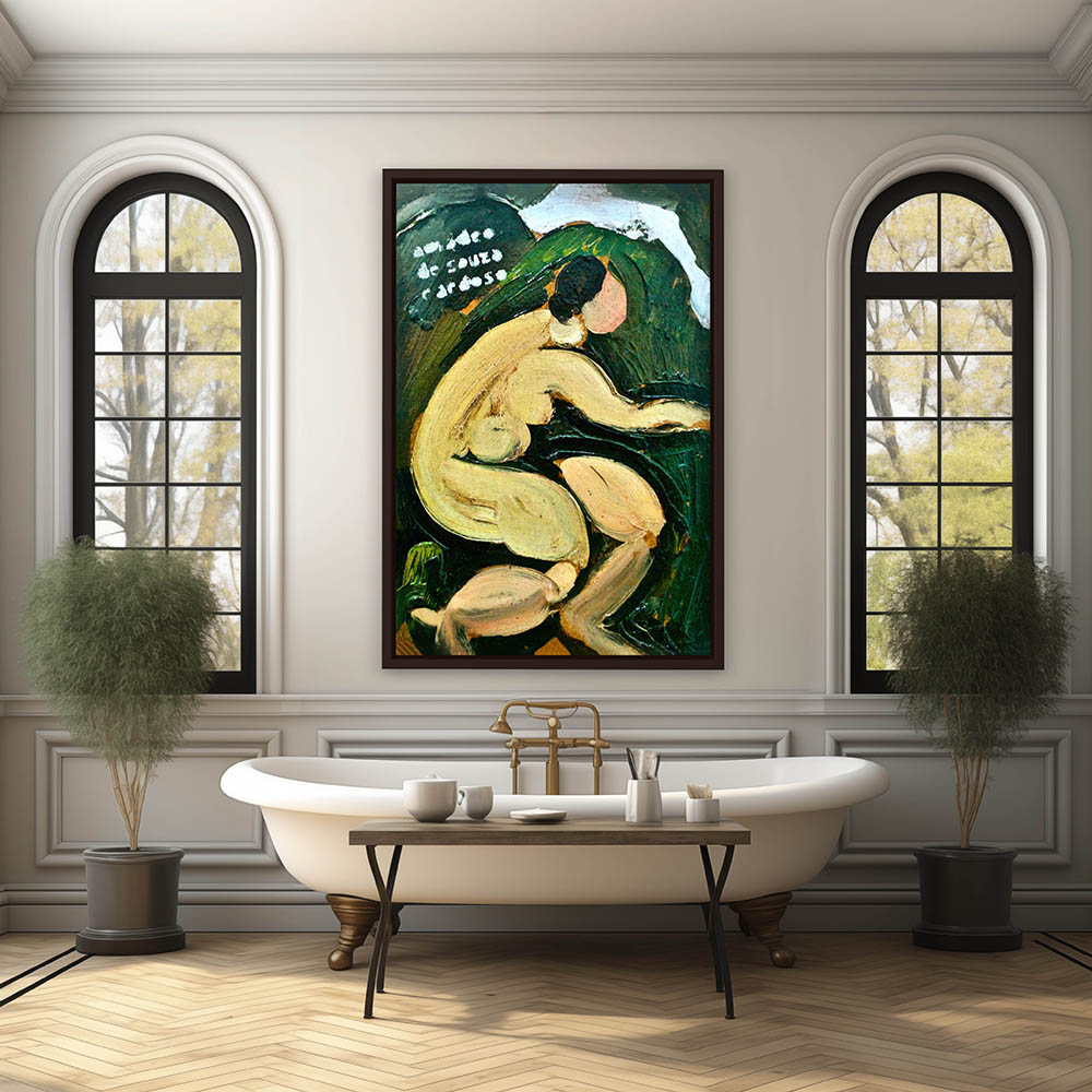 Amadeo de Souza-Cordoso Painting, Metal Wall Decor, Framed Wall Art, Wall Art, Home Decor, Stretched Canvas, Canvas Wall Art framed with a Black Floater Frames Shown in Bathroom Wall Art