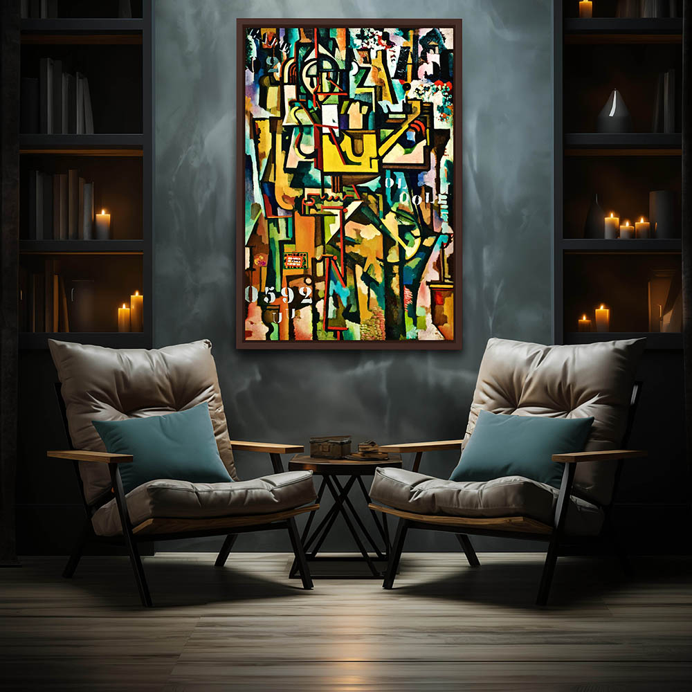 Abstract Painting for Home Decor, Wall Art in Metal Wall Art, Wall Decor in Framed Canvas Prints, Framed with a Brown Floater Frame Shown in Sitting Room Wall Art